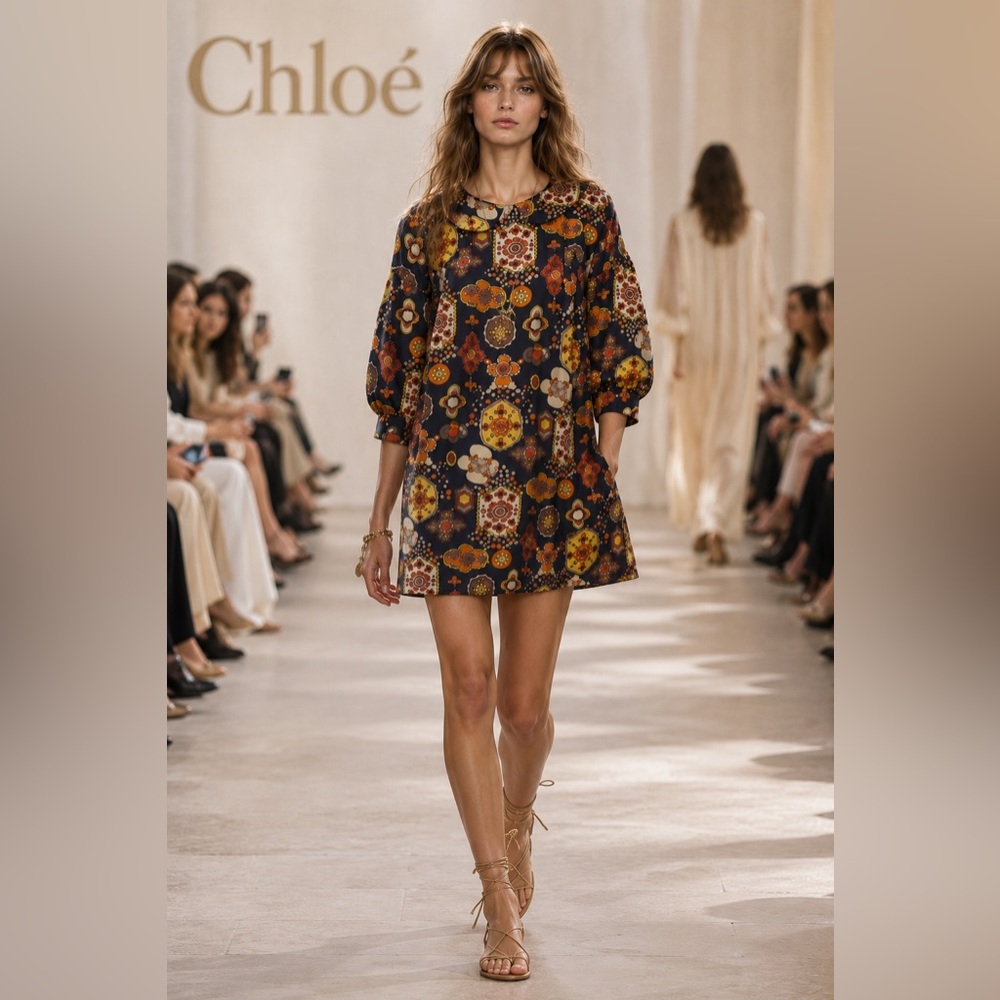 Chloe Silk Mini Paisley Vintage Runway Dress 8